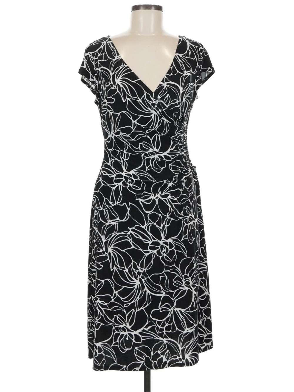 Jones New York Black & White Floral Wrap-Style Dress size 16w